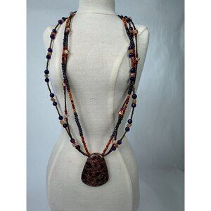 Variscite Stone Beaded Necklace With Multicolor Beads & Large Pendant
